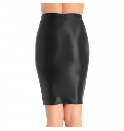 Women Glossy Sexy Mini Skirt High Waist Pencil Bodycon Skirt Stretchy Solid Color Skirt for Club Pole Dancing Party Show $20....