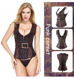 European Medieval Victoria Steampunk Gothic PU Pattern Sexy Corset Women Zipper Bandage V-neck Belt Outwear Bustier Tops $51....