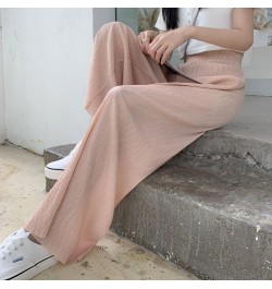 Summer Thin Style Casual Wide Leg Trousers Ladies High Waist Ice Silk Fabric Pleated Full Length Pants Fashion Chiffon Pants ...