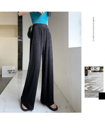 Summer Thin Style Casual Wide Leg Trousers Ladies High Waist Ice Silk Fabric Pleated Full Length Pants Fashion Chiffon Pants ...