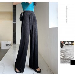 Summer Thin Style Casual Wide Leg Trousers Ladies High Waist Ice Silk Fabric Pleated Full Length Pants Fashion Chiffon Pants ...