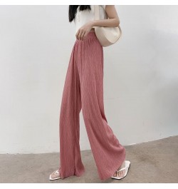 Summer Thin Style Casual Wide Leg Trousers Ladies High Waist Ice Silk Fabric Pleated Full Length Pants Fashion Chiffon Pants ...