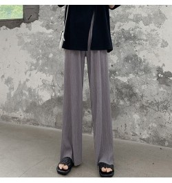 Summer Thin Style Casual Wide Leg Trousers Ladies High Waist Ice Silk Fabric Pleated Full Length Pants Fashion Chiffon Pants ...