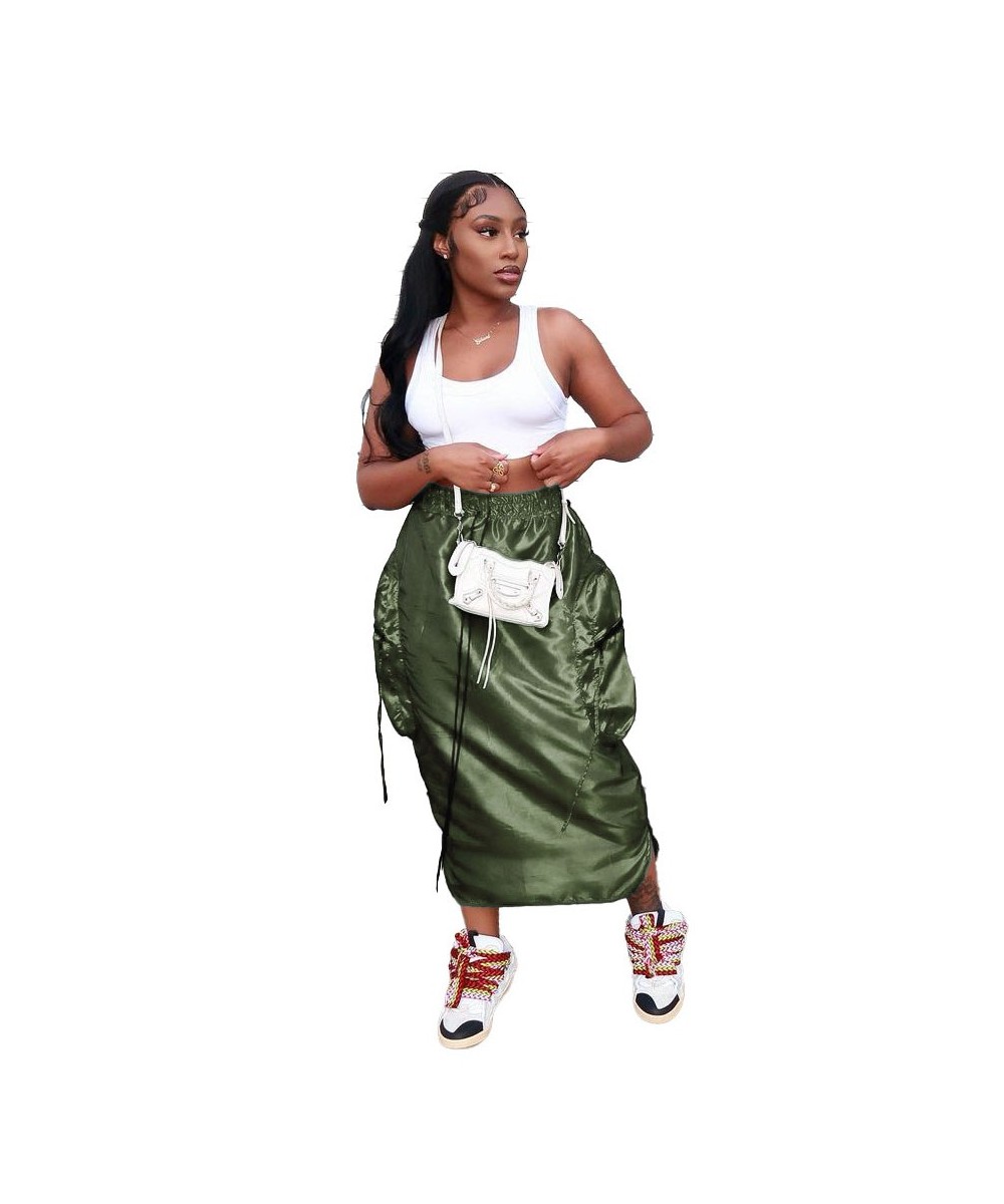 Asymmetrical Big Pockets Midi Skirts Womens 2023 New Fashion Female Young High Waisted Elastic Casual Skirt Y2k Aesthetic Jup...