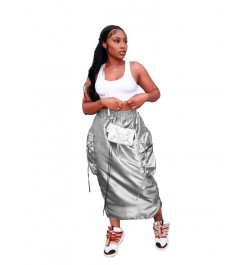 Asymmetrical Big Pockets Midi Skirts Womens 2023 New Fashion Female Young High Waisted Elastic Casual Skirt Y2k Aesthetic Jup...