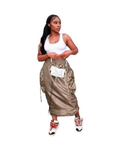 Asymmetrical Big Pockets Midi Skirts Womens 2023 New Fashion Female Young High Waisted Elastic Casual Skirt Y2k Aesthetic Jup...