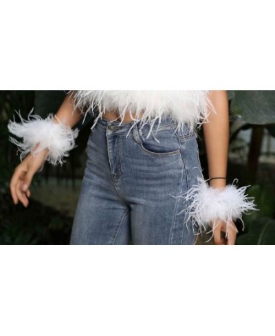 Feather Crop Top Women 2022 New Fashion Sexy Backless Real Ostrich Feather Bra Date Party Furry Fluffy Lady Tube Top $85.22 -...