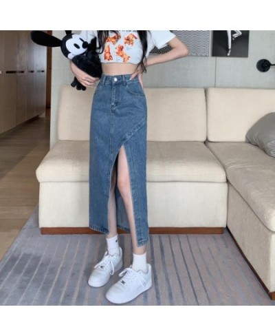 Women's Midi Denim Skirt Spring Side Split High Wasit Jeans Skirts Straight Female A-line Pencil Skirt 2022 New Summer $34.38...