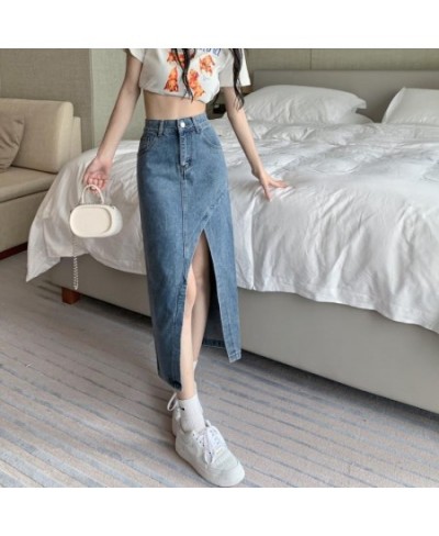 Women's Midi Denim Skirt Spring Side Split High Wasit Jeans Skirts Straight Female A-line Pencil Skirt 2022 New Summer $34.38...