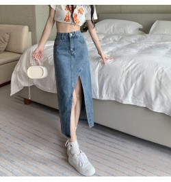 Women's Midi Denim Skirt Spring Side Split High Wasit Jeans Skirts Straight Female A-line Pencil Skirt 2022 New Summer $34.38...