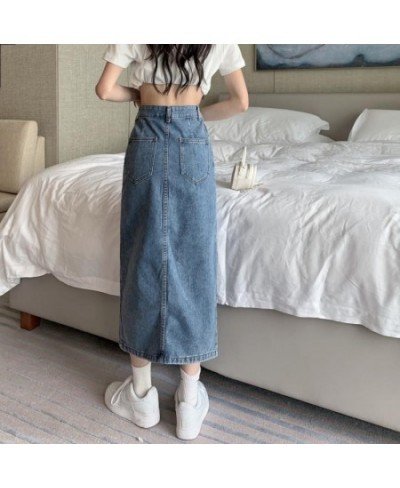 Women's Midi Denim Skirt Spring Side Split High Wasit Jeans Skirts Straight Female A-line Pencil Skirt 2022 New Summer $34.38...