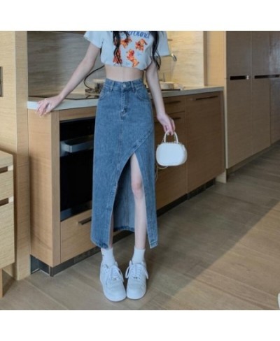 Women's Midi Denim Skirt Spring Side Split High Wasit Jeans Skirts Straight Female A-line Pencil Skirt 2022 New Summer $34.38...