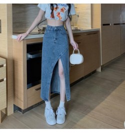 Women's Midi Denim Skirt Spring Side Split High Wasit Jeans Skirts Straight Female A-line Pencil Skirt 2022 New Summer $34.38...