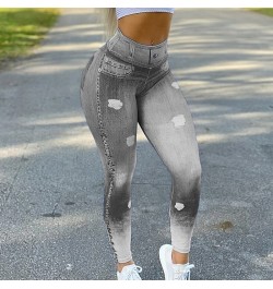 Running Leggings Fashion High Waist Faux Denim Jean Leggings Slim Elastic Seamless Skinny Pencil Pant Female Workout $20.42 -...