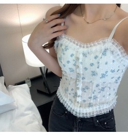 Sexy Lace Crop Tops Women Floral Camis Tanks Pearl Button Elegant Bustier Corsets Top Chic Short Camisole $18.93 - Tops & Tees