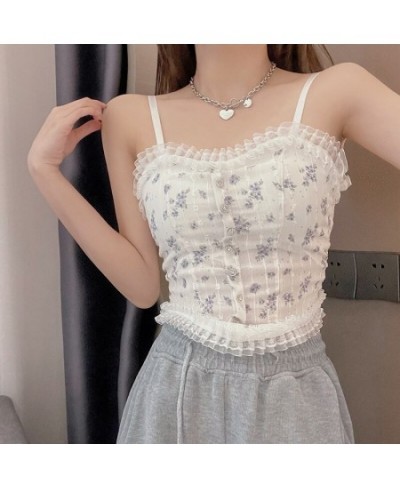 Sexy Lace Crop Tops Women Floral Camis Tanks Pearl Button Elegant Bustier Corsets Top Chic Short Camisole $18.93 - Tops & Tees