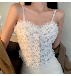 Sexy Lace Crop Tops Women Floral Camis Tanks Pearl Button Elegant Bustier Corsets Top Chic Short Camisole $18.93 - Tops & Tees