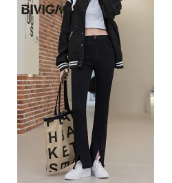 Spring Summer New High Waist Split Stretch Jeans Micro Flared Pants Women Slim Jeans Button Zipper Casual Denim Pants $59.21 ...