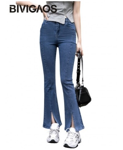 Spring Summer New High Waist Split Stretch Jeans Micro Flared Pants Women Slim Jeans Button Zipper Casual Denim Pants $59.21 ...