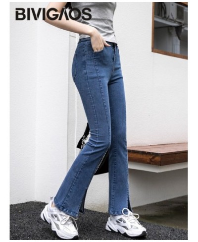 Spring Summer New High Waist Split Stretch Jeans Micro Flared Pants Women Slim Jeans Button Zipper Casual Denim Pants $59.21 ...