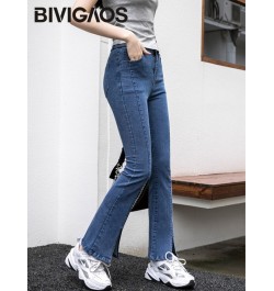 Spring Summer New High Waist Split Stretch Jeans Micro Flared Pants Women Slim Jeans Button Zipper Casual Denim Pants $59.21 ...