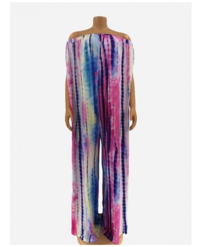Tie Dye Printed Oversized Jumpsuit for Women Bohemian Slash Neck Off Shoulder Sexy Romper Loose Casual Overalls Wide Leg Pant...