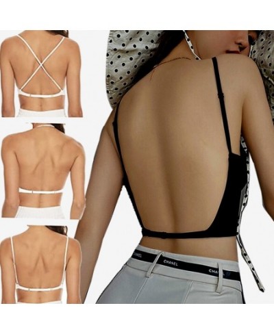 Women Sexy Back Push Bra Ice Silk Vest Tops Wirefree Bras Camisoles Backless Crop Top Thin Bralette Suspender Lingerie Camiso...