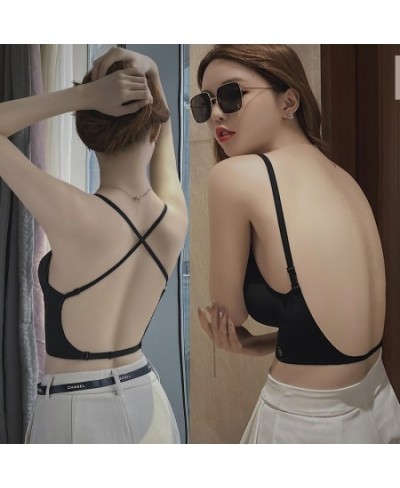 Women Sexy Back Push Bra Ice Silk Vest Tops Wirefree Bras Camisoles Backless Crop Top Thin Bralette Suspender Lingerie Camiso...