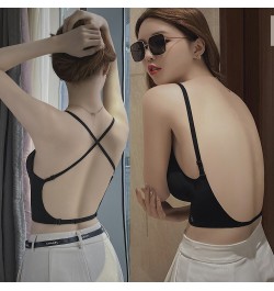 Women Sexy Back Push Bra Ice Silk Vest Tops Wirefree Bras Camisoles Backless Crop Top Thin Bralette Suspender Lingerie Camiso...