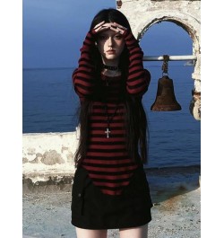 Red Striped Pullovers Gothic Y2k Clothes Emo Girls Long Sleeve Asymmetrical Harajuku Slim Kawaii Retro Pull Femme Sweaters Ch...