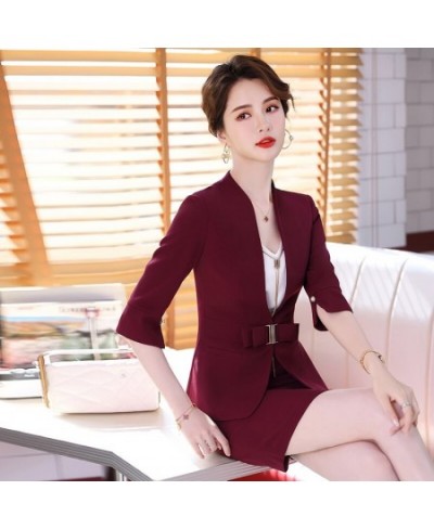 Novelty Wine Formal Ladies Office Work Wear Blazers Spring Summer Business Suits with Skirt and Jackets Coat for Women OL Set...