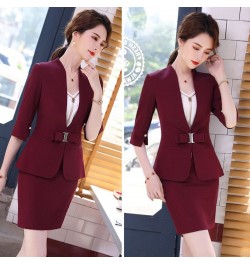 Novelty Wine Formal Ladies Office Work Wear Blazers Spring Summer Business Suits with Skirt and Jackets Coat for Women OL Set...