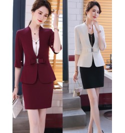 Novelty Wine Formal Ladies Office Work Wear Blazers Spring Summer Business Suits with Skirt and Jackets Coat for Women OL Set...