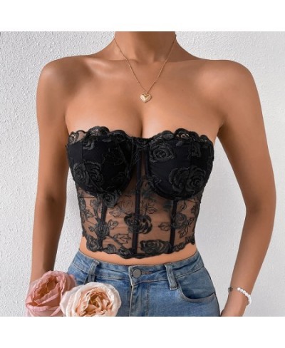 Summer Sexy Women's Floral Lace Corset Strapless Sleeveless Streetwearcrop Tops Tank Top Tube Top Lace Steel Ring Bra $21.94 ...