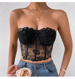 Summer Sexy Women's Floral Lace Corset Strapless Sleeveless Streetwearcrop Tops Tank Top Tube Top Lace Steel Ring Bra $21.94 ...