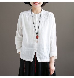 100% Cotton Linen Elegant Blouses Feminine Shirts Women's Embroidery Blouse Luxury Designer Shirt High Quality Tops Casual $3...
