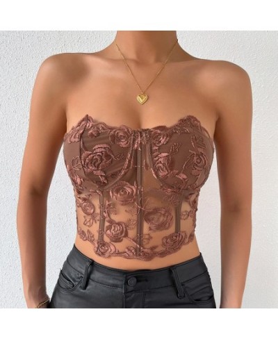 Summer Sexy Women's Floral Lace Corset Strapless Sleeveless Streetwearcrop Tops Tank Top Tube Top Lace Steel Ring Bra $21.94 ...