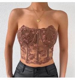 Summer Sexy Women's Floral Lace Corset Strapless Sleeveless Streetwearcrop Tops Tank Top Tube Top Lace Steel Ring Bra $21.94 ...