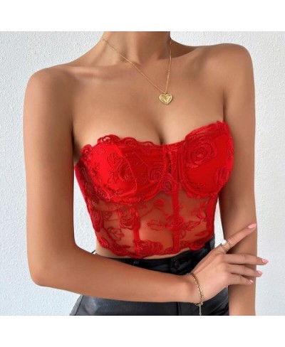 Summer Sexy Women's Floral Lace Corset Strapless Sleeveless Streetwearcrop Tops Tank Top Tube Top Lace Steel Ring Bra $21.94 ...