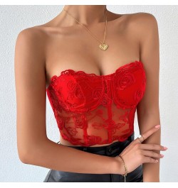 Summer Sexy Women's Floral Lace Corset Strapless Sleeveless Streetwearcrop Tops Tank Top Tube Top Lace Steel Ring Bra $21.94 ...