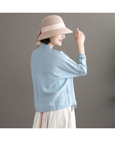 100% Cotton Linen Elegant Blouses Feminine Shirts Women's Embroidery Blouse Luxury Designer Shirt High Quality Tops Casual $3...