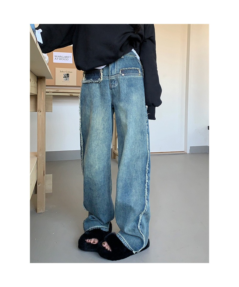 High Waisted Jeans for Women Vintage Fleece Baggy Korean Chic Straight Wide Leg Jeans Spring 2023 New Full Length Jeans $61.6...