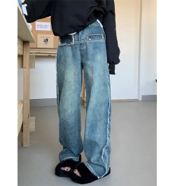 High Waisted Jeans for Women Vintage Fleece Baggy Korean Chic Straight Wide Leg Jeans Spring 2023 New Full Length Jeans $61.6...