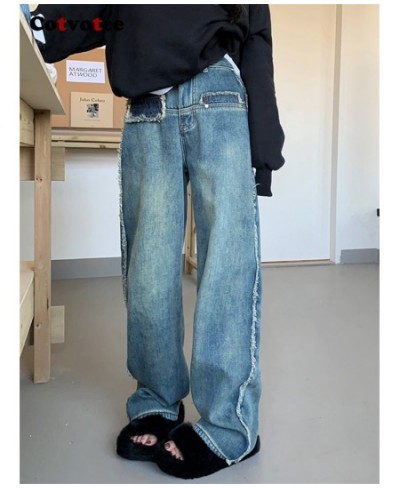 High Waisted Jeans for Women Vintage Fleece Baggy Korean Chic Straight Wide Leg Jeans Spring 2023 New Full Length Jeans $61.6...