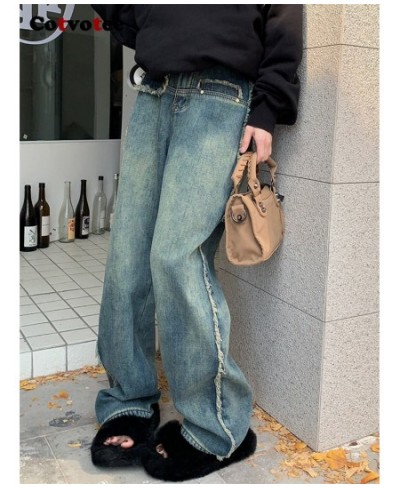 High Waisted Jeans for Women Vintage Fleece Baggy Korean Chic Straight Wide Leg Jeans Spring 2023 New Full Length Jeans $61.6...