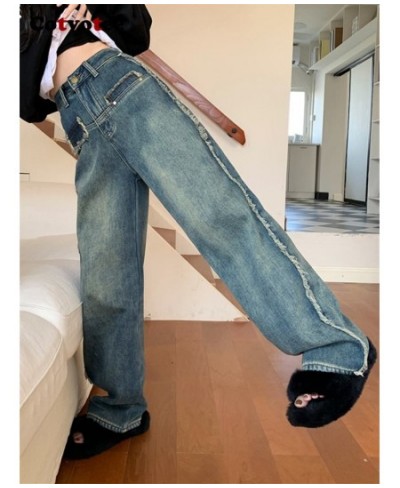 High Waisted Jeans for Women Vintage Fleece Baggy Korean Chic Straight Wide Leg Jeans Spring 2023 New Full Length Jeans $61.6...