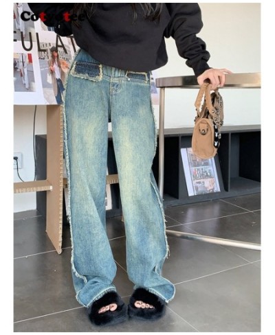 High Waisted Jeans for Women Vintage Fleece Baggy Korean Chic Straight Wide Leg Jeans Spring 2023 New Full Length Jeans $61.6...