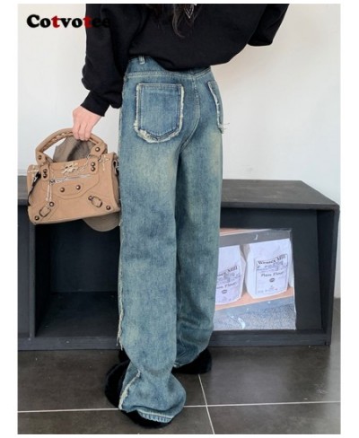 High Waisted Jeans for Women Vintage Fleece Baggy Korean Chic Straight Wide Leg Jeans Spring 2023 New Full Length Jeans $61.6...