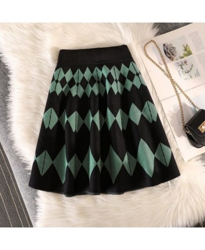 Winter Knit Short Skirt Women High Waist Plaid Sweater Skirts Vintage Elastic Knitting A-line Casual Mini Skirt Y2k Streetwea...