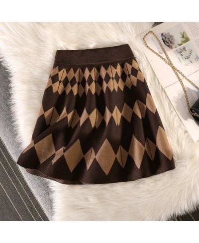 Winter Knit Short Skirt Women High Waist Plaid Sweater Skirts Vintage Elastic Knitting A-line Casual Mini Skirt Y2k Streetwea...